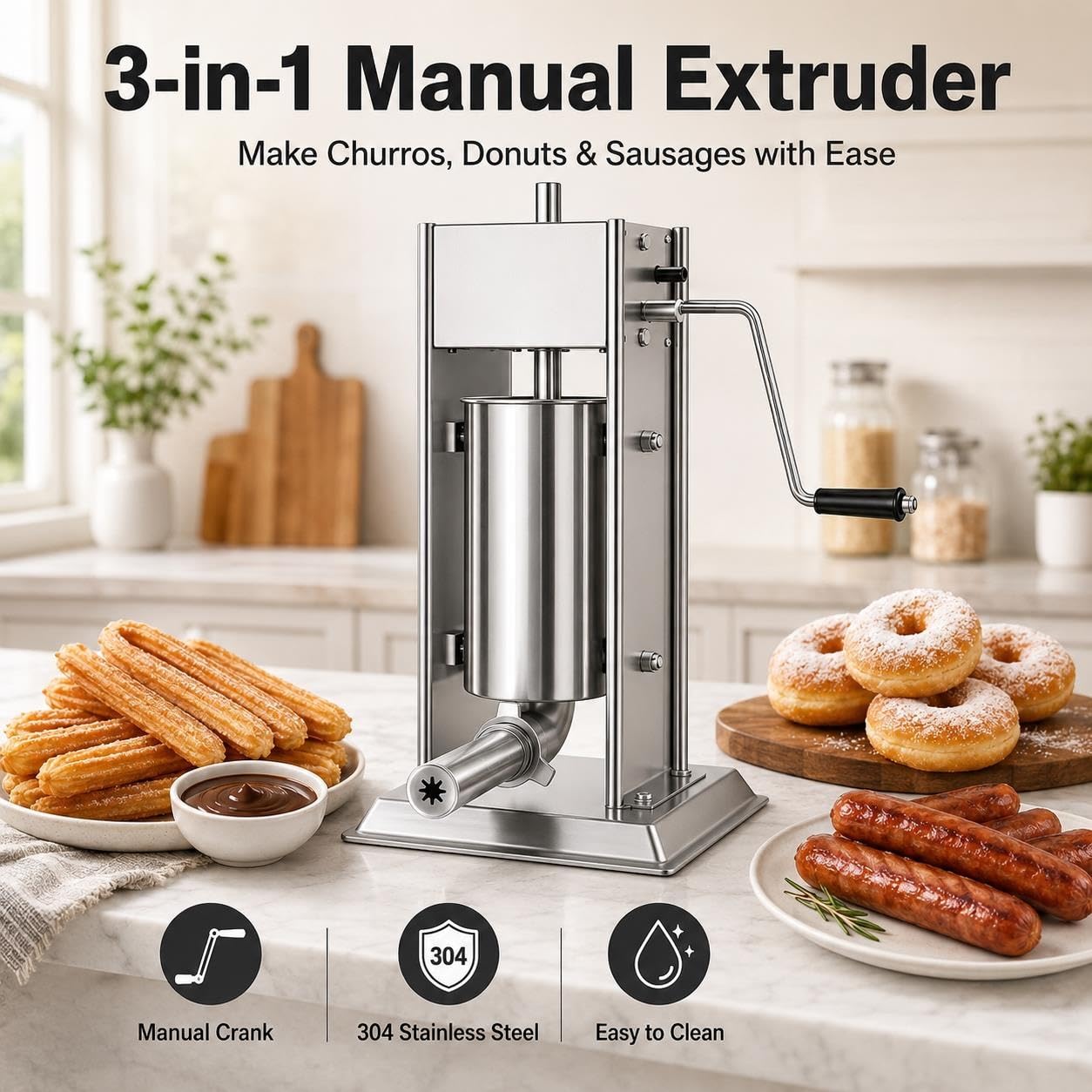 Wurstfüller Und Churro-Maschine, 304 Stahl, 3L/5L/7L Fassungsvermögen
