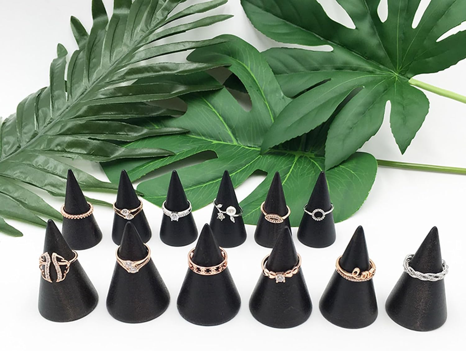 Ring Display Stand 5Pcs Wood Rings Holder Cone Shape Rings Stand Jewelry Display Rack for Business Photoshoot Room Decoration