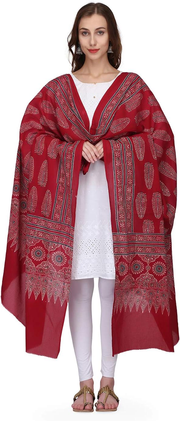 THE WEAVE TRAVELLER Handloom Hand Block Printed Ajrakh Cotton Dupatta for Women and Girls