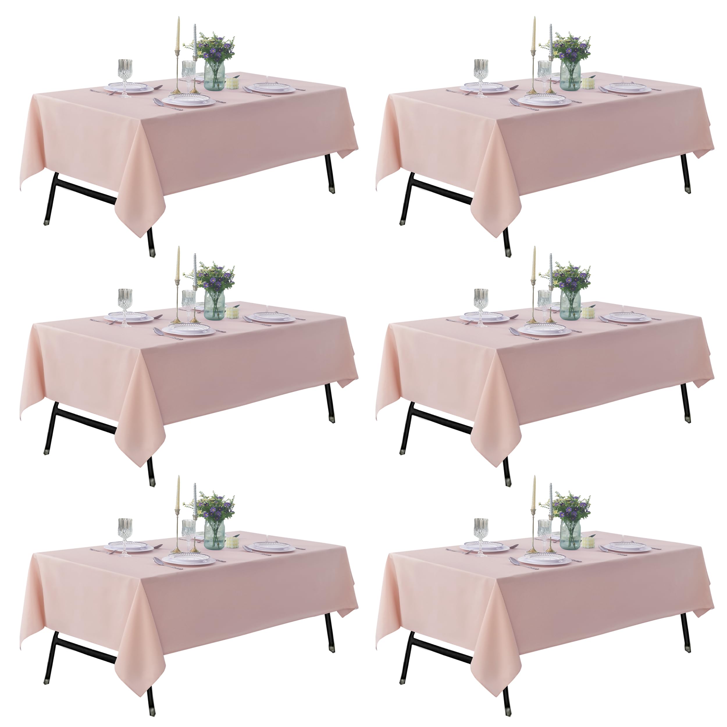 Photo 1 of ZarzaaSik 6-Pack 60x120 inch Dusty Pink Table Cloths, Solid Stain and Wrinkle Resistant Oblong Tablecloth, Premium Plain Weave Polyester Fabric Rectangle Table Linen Covers for Hotel, Wedding