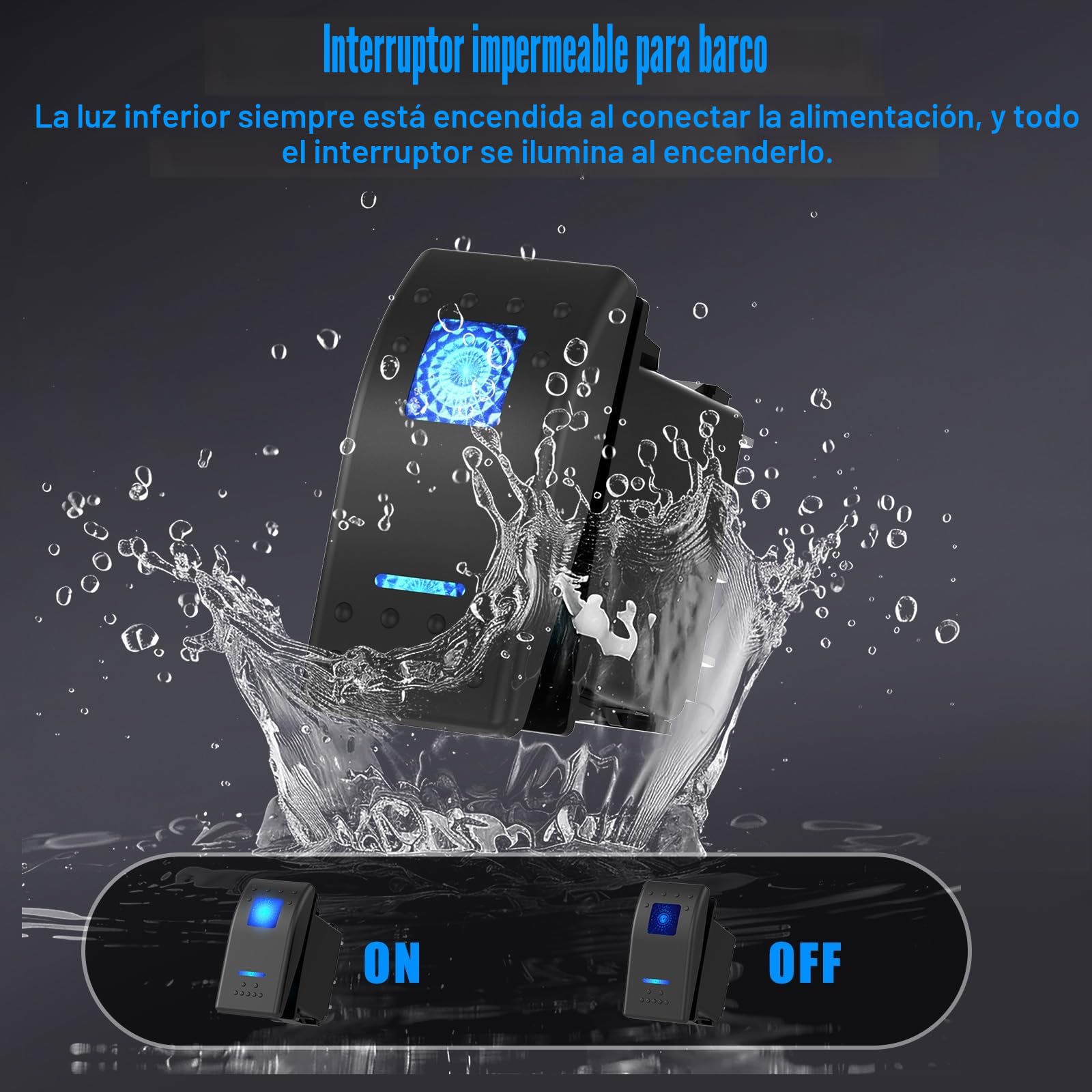Panel de Interruptores Marinos Impermeables, 5 Gang Rocker Switch Cargador de Aluminio con 3 puertos 66W 12V USB Outlet, 150W Enchufe del encendedor y Voltímetro LED azul para Camión Coche RV, etc.