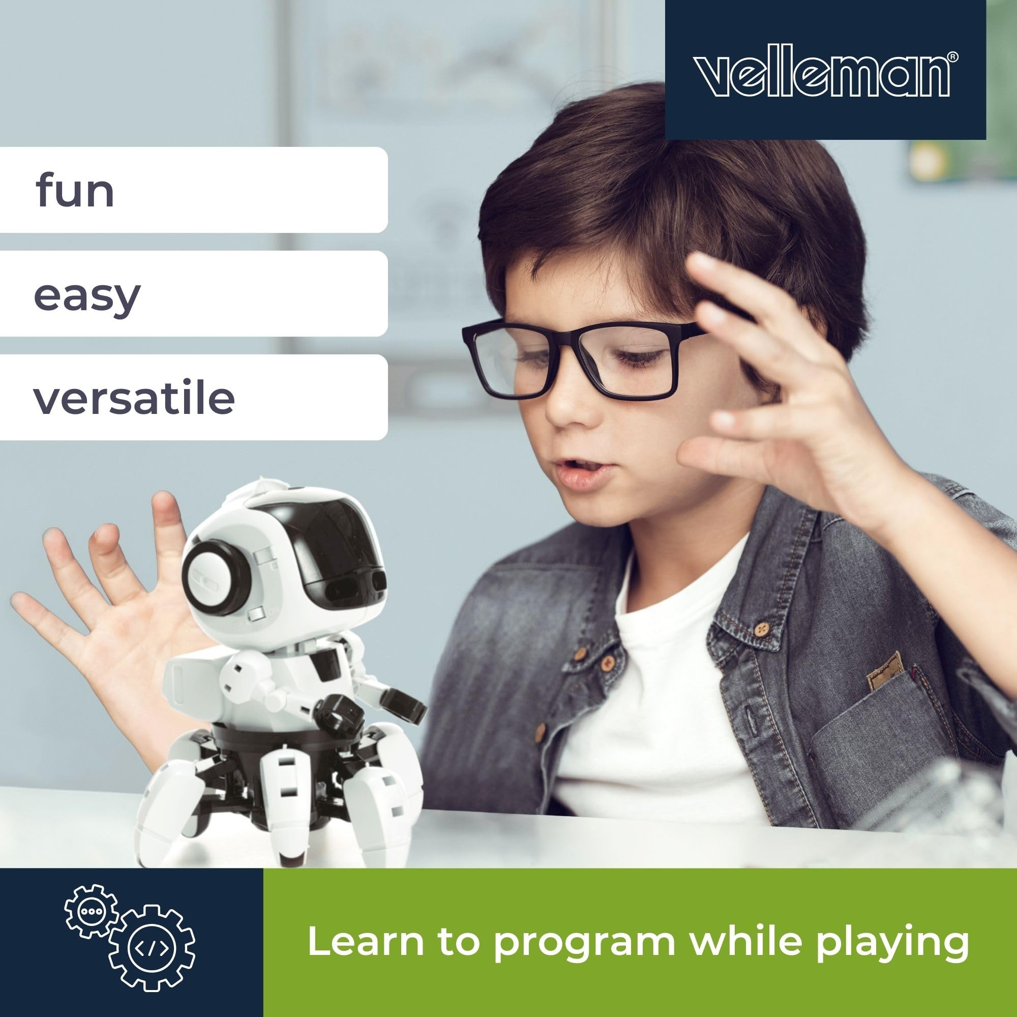 Velleman Robot edukacyjny Tobbie II z micro:bit, zestaw STEM z czujnikami i silnikiem, ucz się programowania z interaktywnym robotem dla młodzieży i dorosłych, działa na baterie