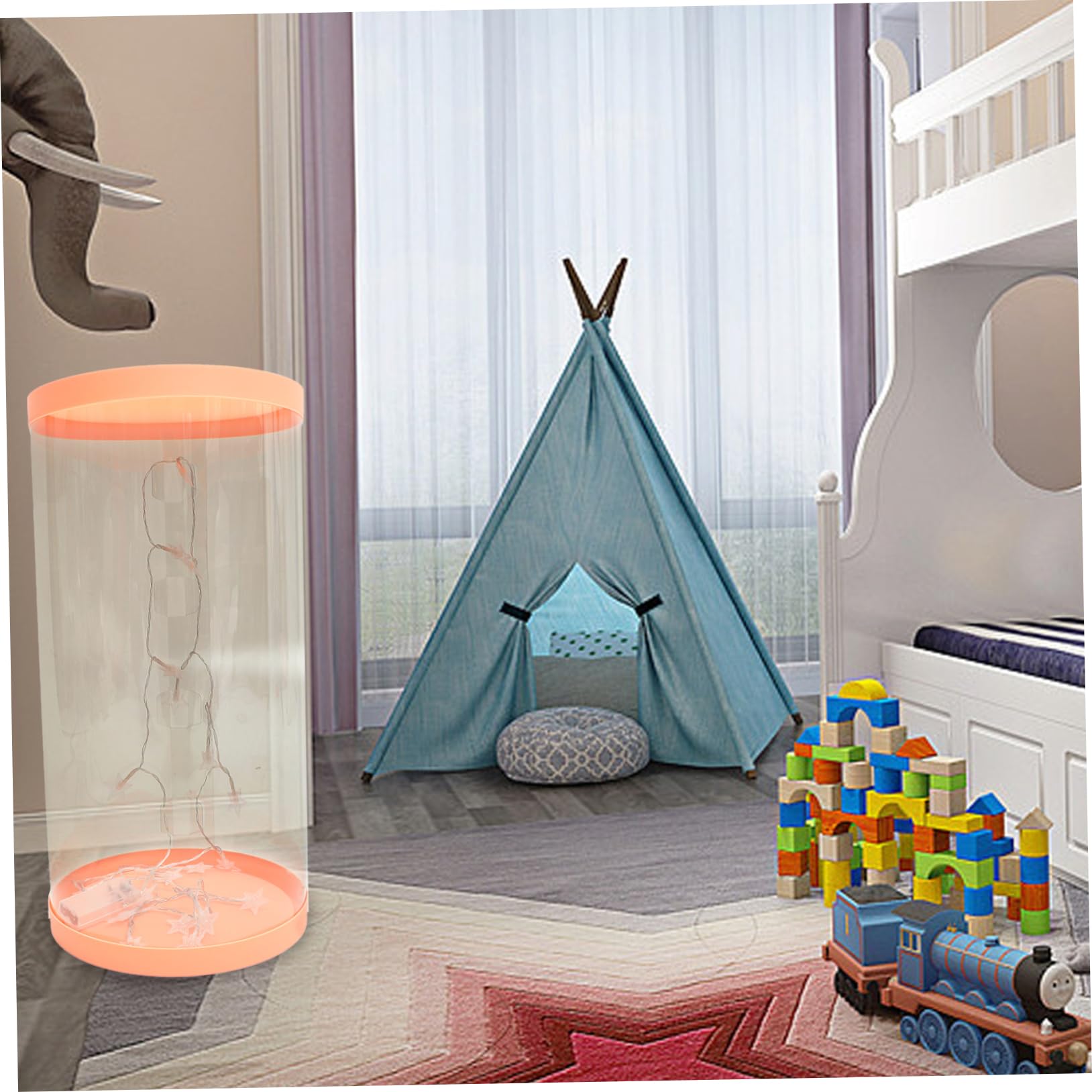 ibasenice 1juego Cubo De Almacenamiento Transparente Para Diseño Cilíndrico Para Juguetes y Decoración Infantil Diámetro Luz Led