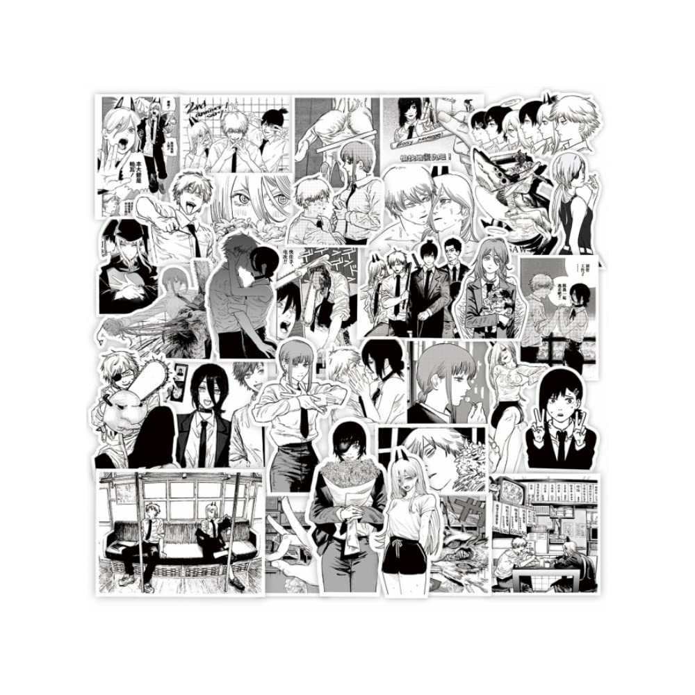 Hanaiette 63Pcs Chainsaw Man Cartoon Anime Stickers Kids Stickers For Laptop Water Bottles Bicycle Skateboard Luggage Decal (63Pcs)