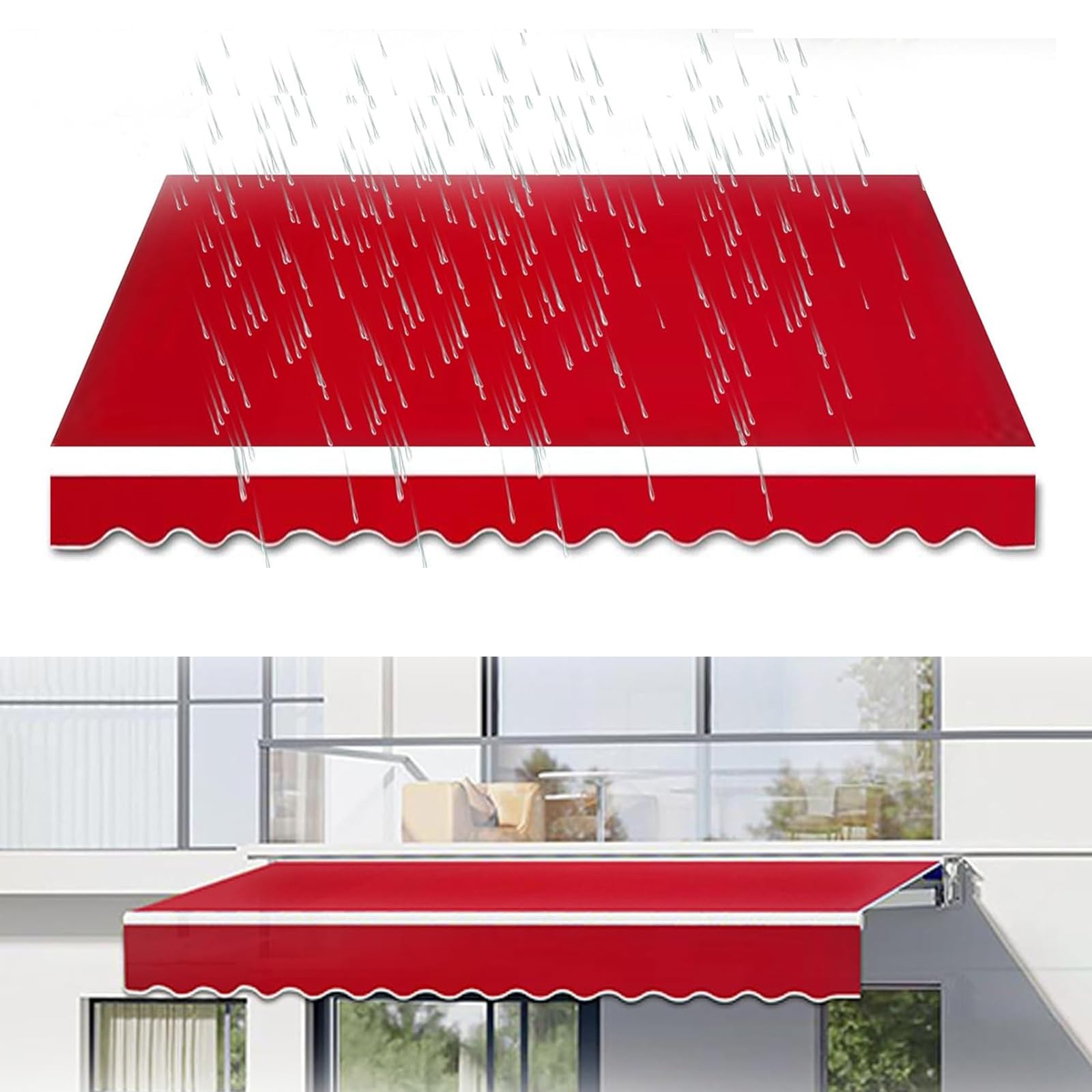 Manual Retractable Awning Fabric Replacement Top Cover Outdoor Sunshade Canopy Awning Cover 300g/m² Water-resistant Polyester Sun Shade Shelter Canvas for Garden Terrace Yard(Size:13x10ft,Color:Red)