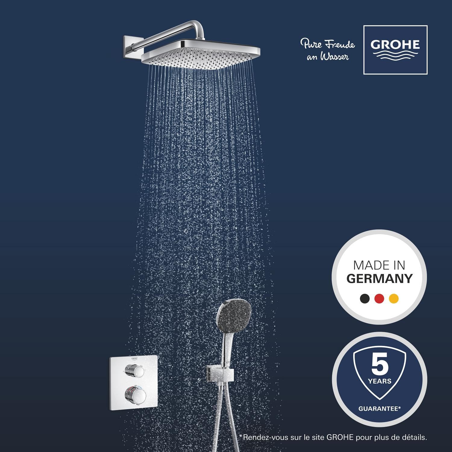 GROHE Precision Thermostatique, Ensemble de Douche Encastré 2 sorties, Douche de Tête Vitalio Comfort 250, Douchette Vitalio Comfort 110 2 jets, Flexible 1,5 m, Chromé, 34882000