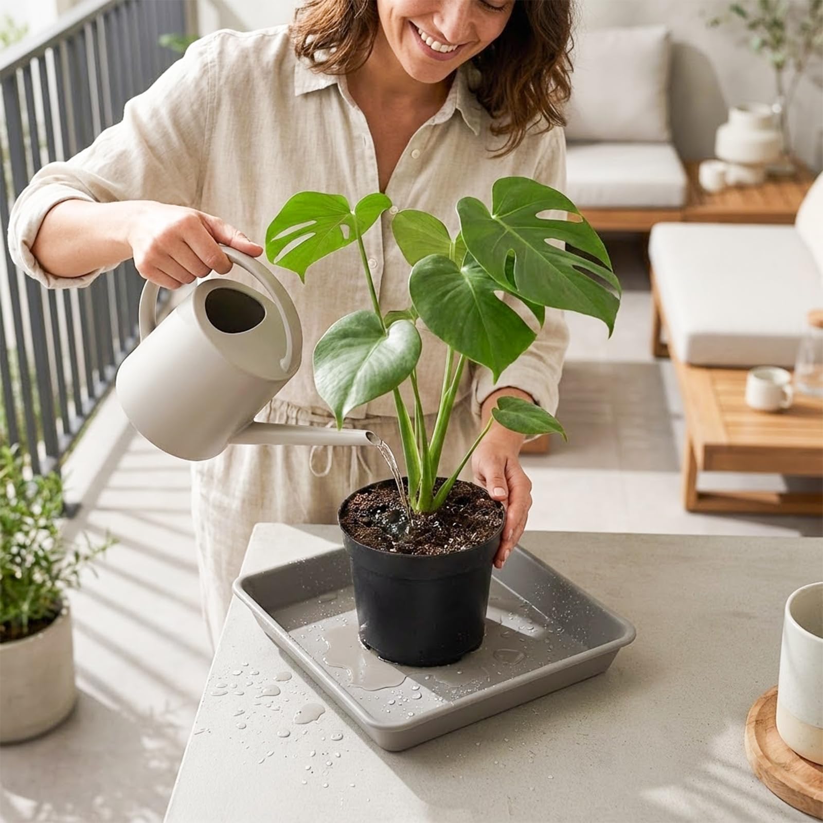 Confezione da 10 sottovasi quadrati per piante, 45,7 cm, vassoi rotondi in plastica, per vasi di fiori, sottovasi neri, vassoio per il drenaggio delle piante, grigio