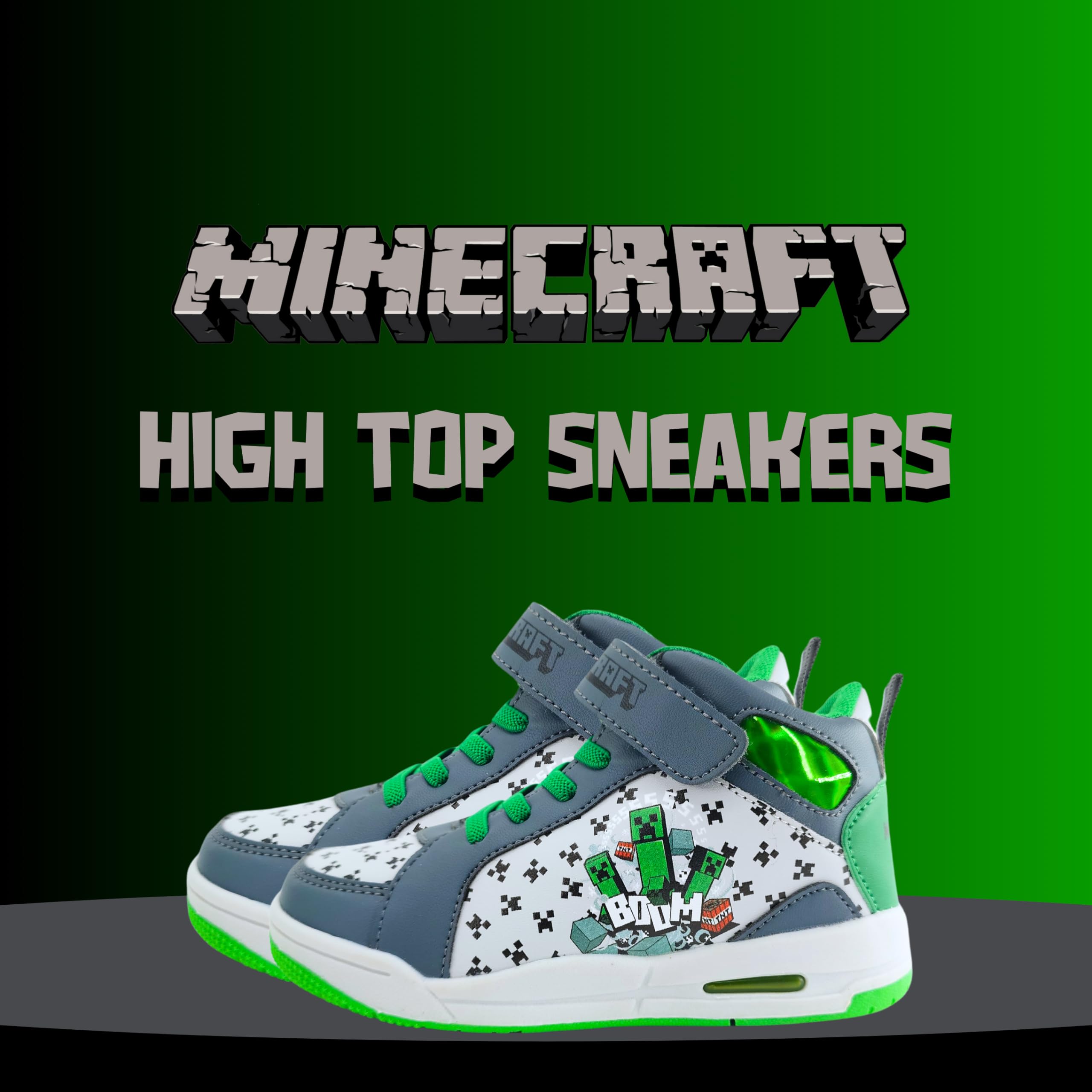 MINECRAFT Scarpe per Ragazzi, Scarpe Sportive, Scarpe da Ginnastica Ragazzo, Disegno Creeper Scarpe Luminose per Bambino, Taglie EU 24 a 32