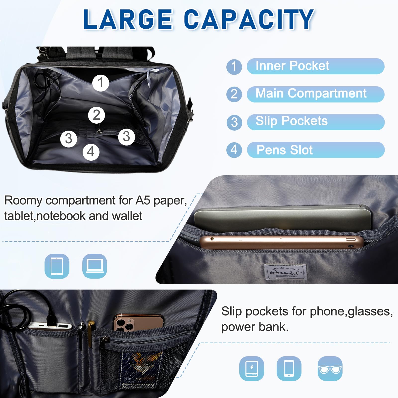 VASCHY Plecak damski, wodoodporny plecak na laptopa unisex 39.6 cm antykradzieżowy plecak z portem ładowania USB szeroko otwarty vintage plecak na uczelnię, do pracy, podróży, B ciemnoszary, Jeden