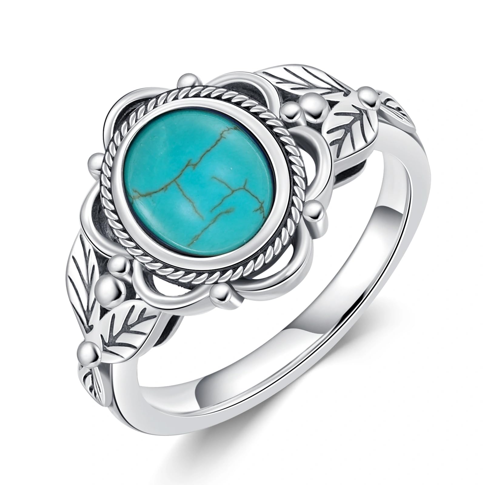Genuine Boho 8x7 Mm Turquoise Stone Ring Sterling Silver Nature