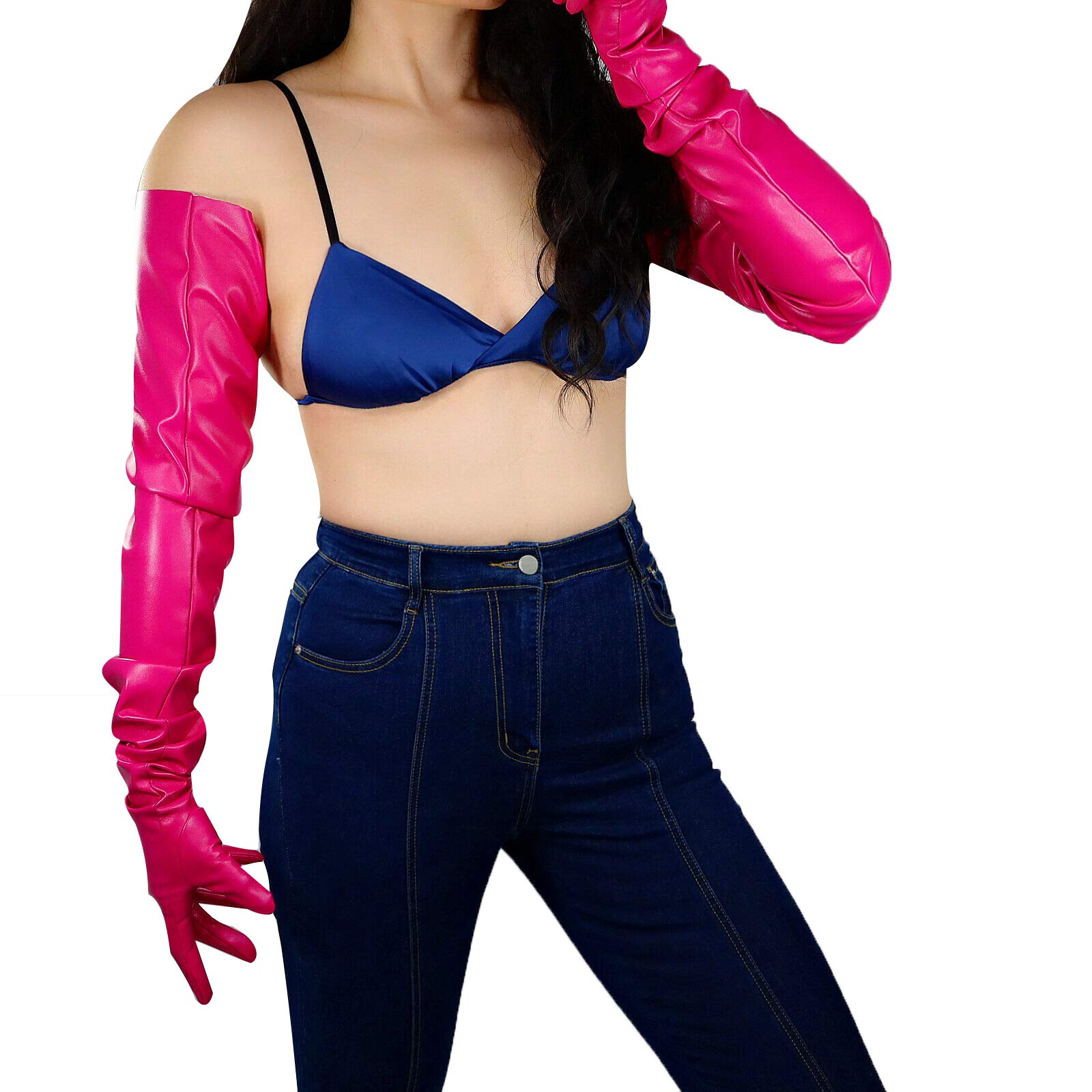 DooWay Unisex 90CM LONG LEATHER GLOVES Oversized Loose Fit 35 Inches Shoulder Length Faux PU for Adult Party Cosplay Costume