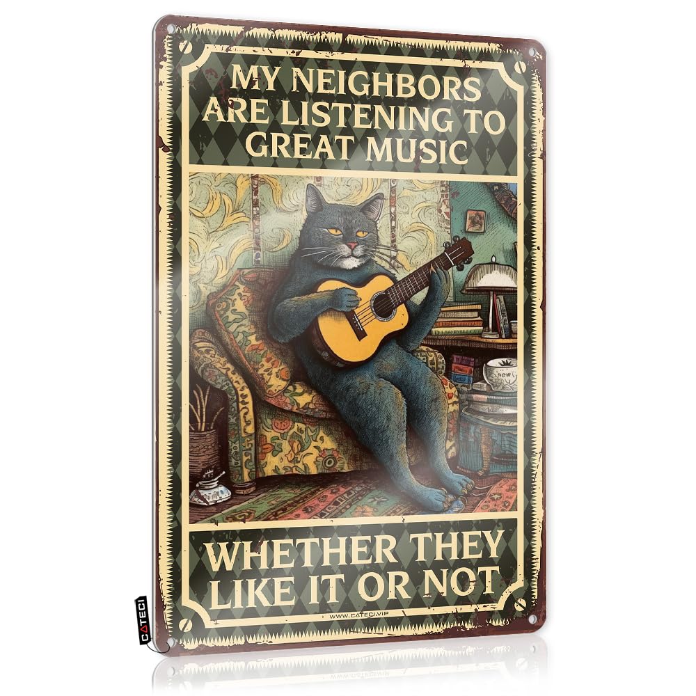 Sukecupqz Women's Colour Bedroom Door Sign Cat My Neighbors Are Listening To Great Music Tin Sign Cottage Decorvintage Bedroom Decorgarden Signs For Vegetablesoffice Decor For Desk(30X40cm)