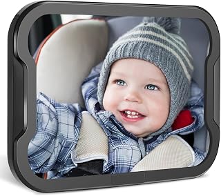 Zacro Espejo Coche para Ver su Bebé Cuando Quiera - con 360° Giratorio, 100% Inastillable, Correas Elásticas Ajustables para Silla Trasera de BebéAsientos de Niño
