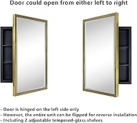 Vista 7 de TEHOME Botiquín de Medicina de Baño Empotrado con Marco de Metal Dorado con Espejo Biselado Rectangular Inclinable Espejos de Tocador para Pared 16
