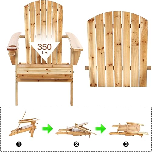 Miniatura 4 de Sillas plegables Adirondack, sillas de césped de madera para exteriores con soporte para tazas, silla de patio para jardín, patio, piscina, patio