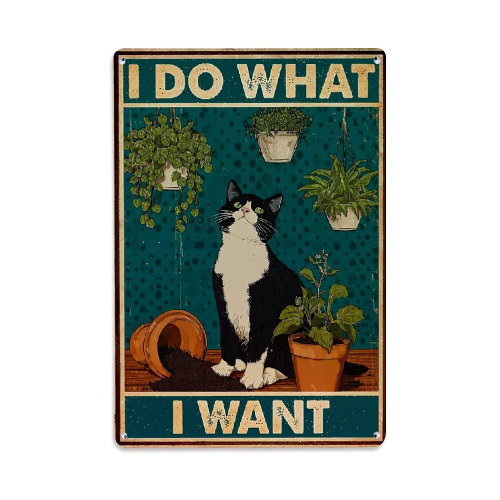 Bliveurn Vintage Cat Among Potted Plants Poster Retro Metal Tin Sign, Metal Poster For Home, Gaming Room, Studio Workshop,Bar,Garage Wall Art Decor 8X12 Inch