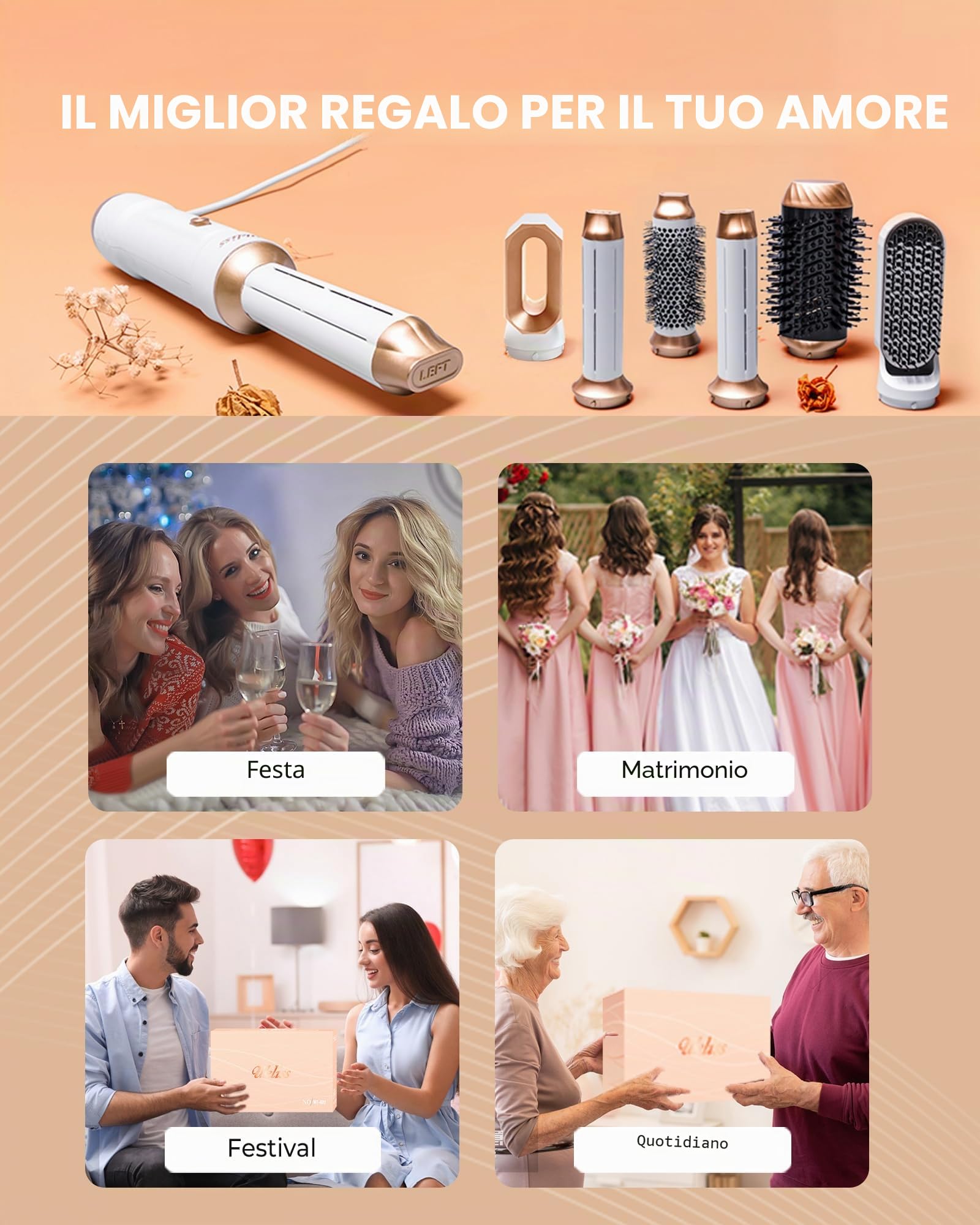 UKLISS Spazzola Asciugacapelli 6 in 1, Hair Styler Set with Hair Dryer Brush, Arricciacapelli Automatico, Thermal Brush, Spazzola Lisciante, Spazzola ad Aria Calda, Regali per Donne Styling - Bianco