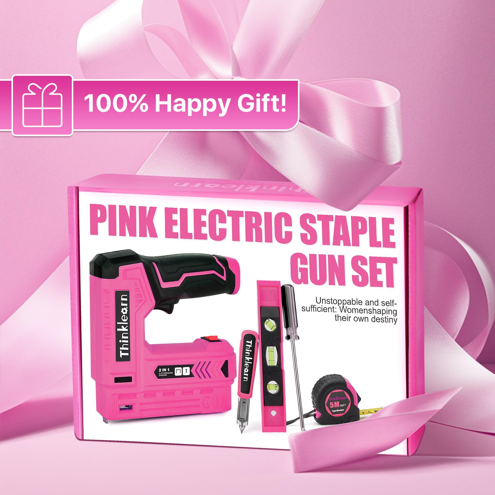 Agrafeuse électrique rose, 7 pièces 2 en 1 sans fil avec 2500 clous d'agrafes, cloueuse 4 V pour tapisserie, bois, menuiserie, artisanat, bricolage, kit de cloueuse Brad avec chargeur USB
