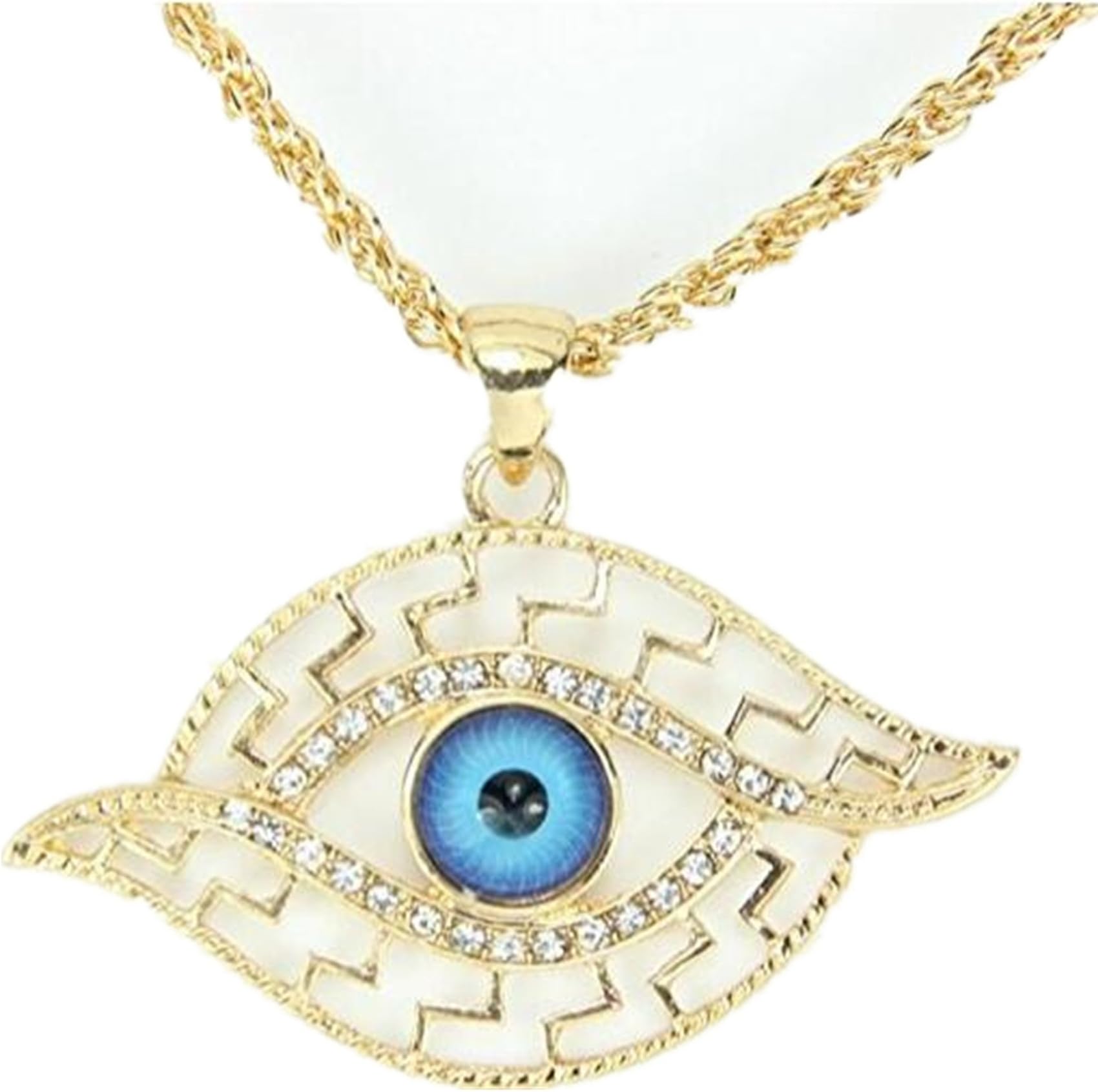 Wiipu Golden Evil Eye Pendant Necklace with Blue Eye,Good Luck Necklace(EV-9)