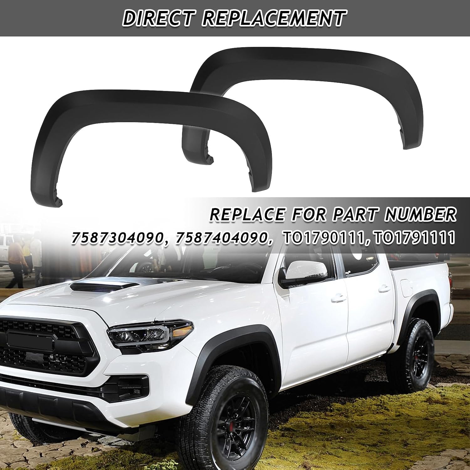 Bewild Wheel Fender Flares Fit for 2016-2023 Toyota Tacoma Wheel Eyebrow Molding Trim Pair Rear Driver & Passenger Side Replacement for TO1790111, TO1791111 (Rear)