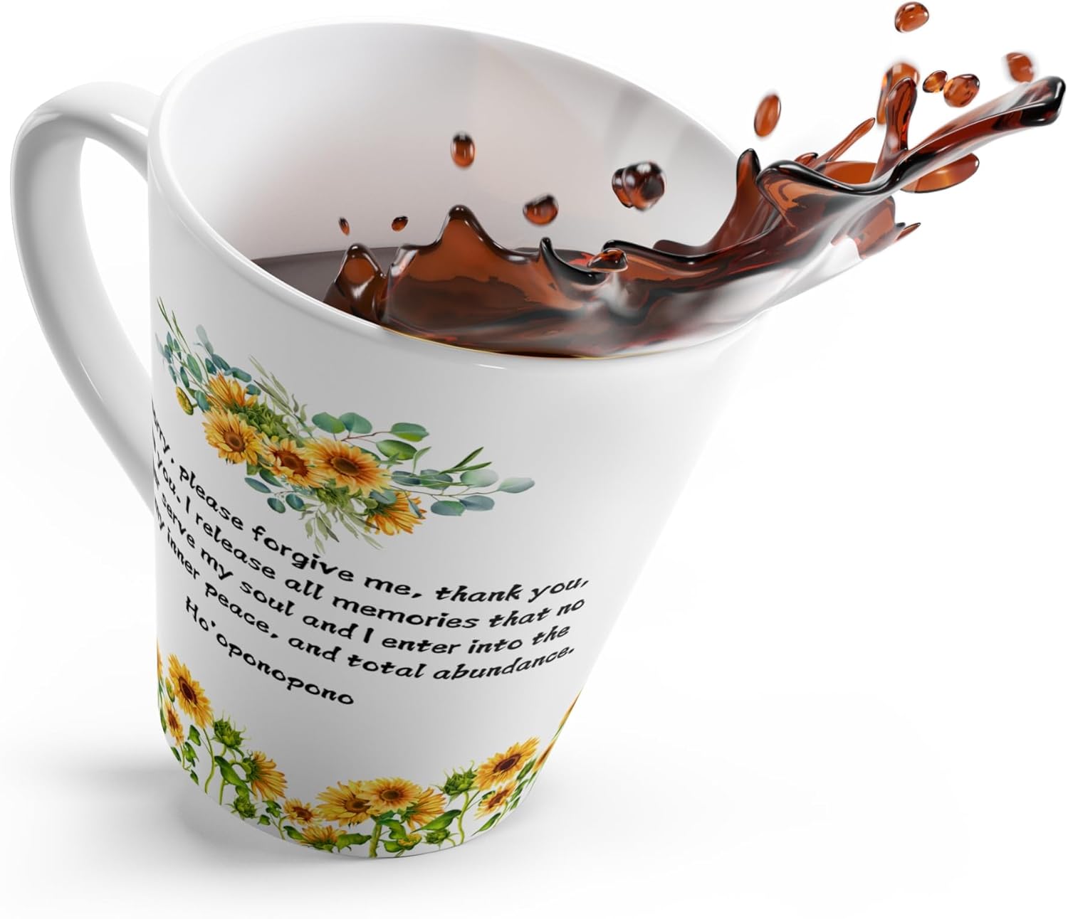 Spiritual Latte Mug - Ho'oponopono Healing Coffee Cup - 12oz Ceramic Zen Ritual Affirmation - Yoga Reiki Meditation Gift