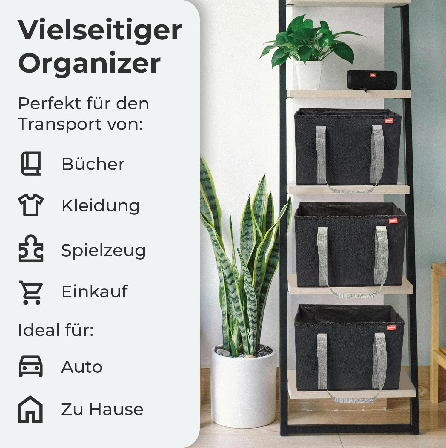 achilles 3er Set Einkaufskorb - Einkaufstaschen - Aufbewahrungsboxen - Kofferraum-Taschen - Einkaufsbox - schwarz - 37x25x25cm