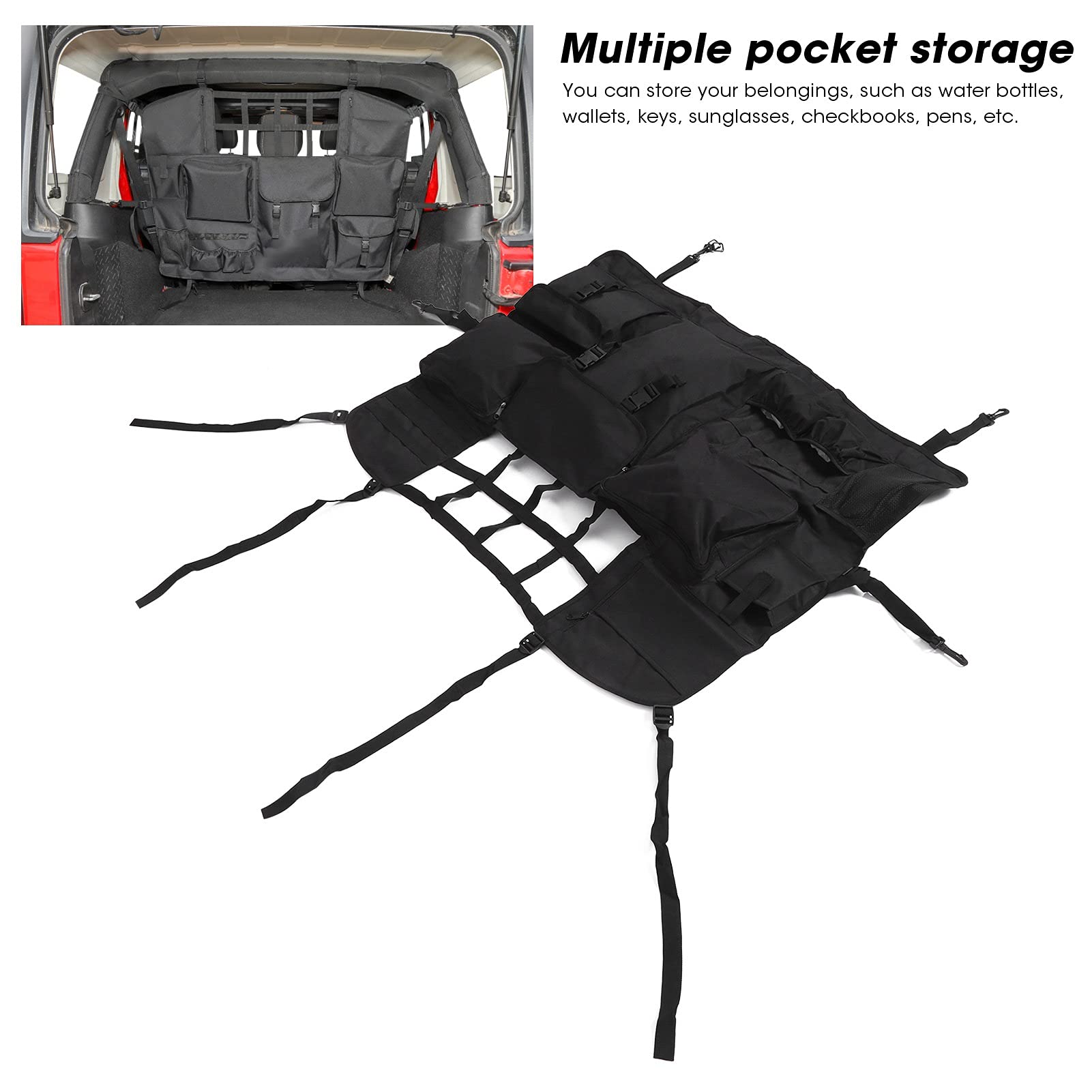 Bolsa de almacenamiento para respaldo de asiento, organizador negro con múltiples bolsillos para coche, repuesto para accesorios, Material de tela duradero, fácil instalación