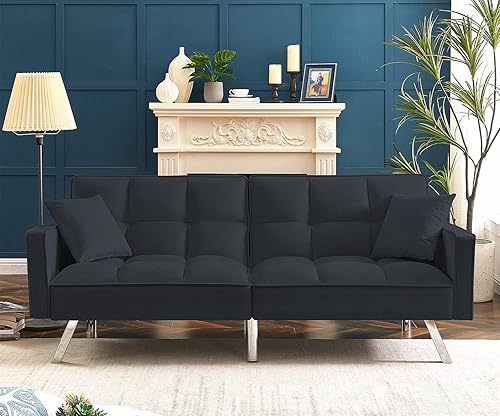 Sofá modular moderno con diván reversible, sofá en forma de L con 2 almohadas para sala de estar y apartamento (negro, L)