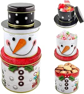 TaimeiMao 3-teilige Weihnachts-Keksdosen Set - Schneemann Design Metall - Für Plätzchen & Süßigkeiten