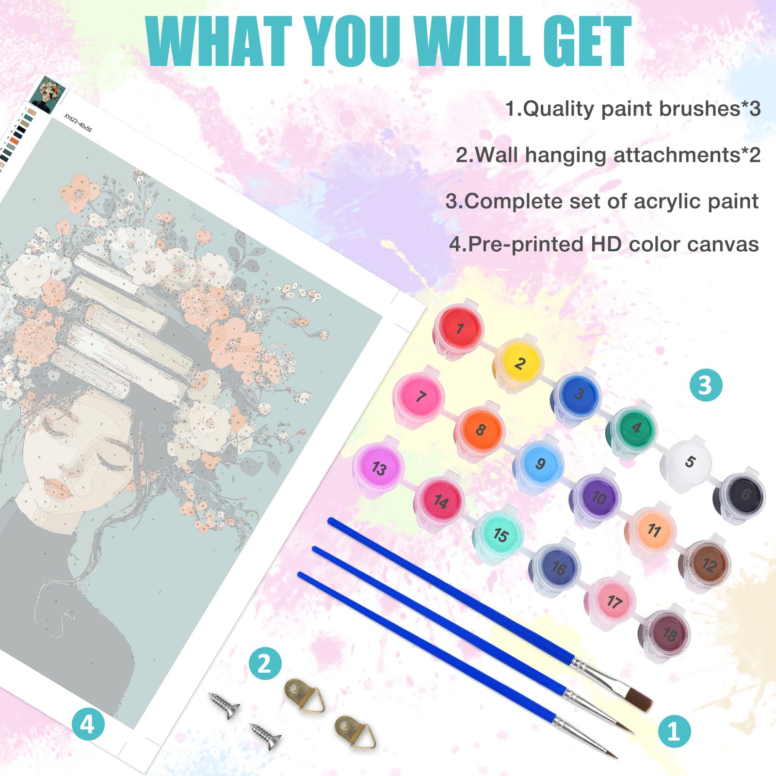 AIRDEA Femme Livres Peinture Numero Adulte, DIY Kit Activité Manuelle Peinture Acrylique, Peinture Par Numero Adulte Avec Pinceaux Et Acryliques Pour La Décoration Maison 40x50 Cm (Pas De Cadre