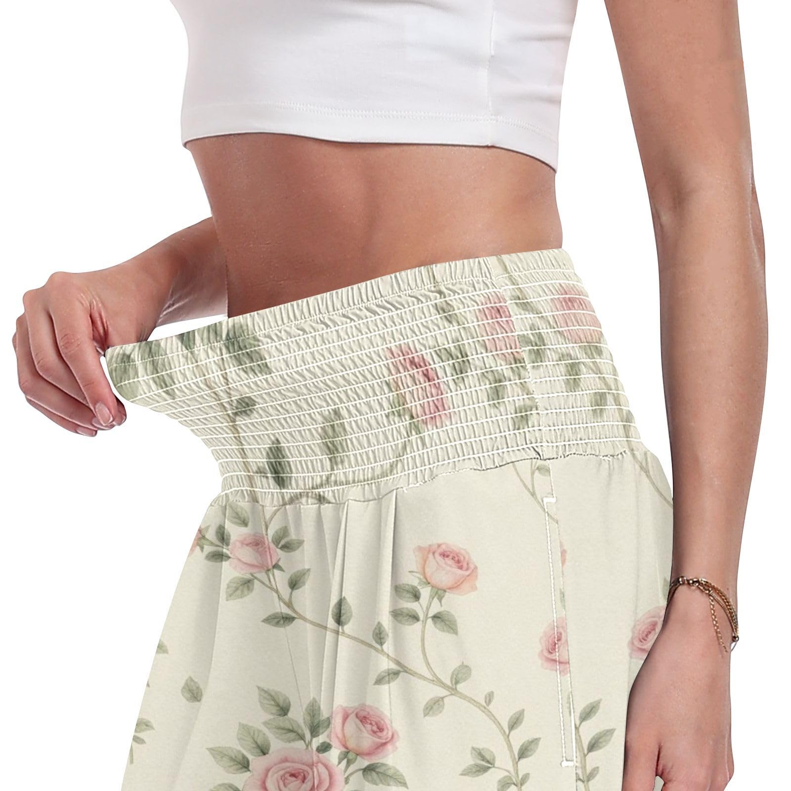 FRODOTGV Vine Rose Palazzos - Pantalones ligeros para yoga y verano para mujer
