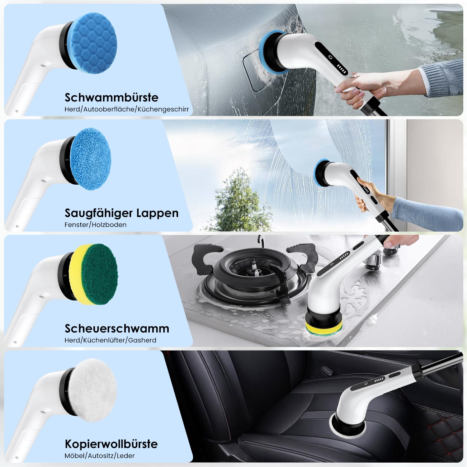 Brosse Nettoyage électrique Rotative 360° – 3 Têtes Interchangeables, 390 Tr/min, étanche IPX7 – Pour Salle De Bain, Cuisine, Carrelage - 5