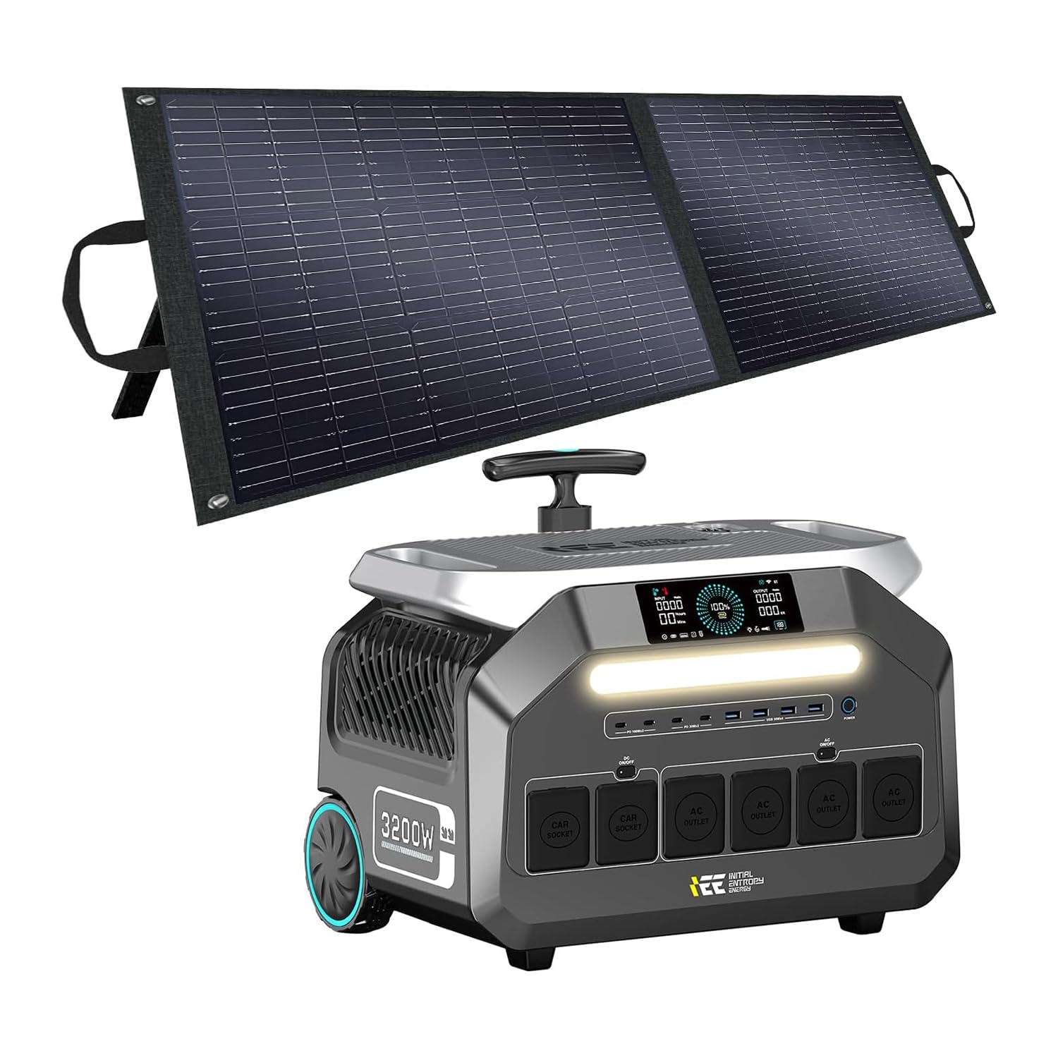 IEE 3200W Centrale Elettrica Portatile P3200 con Pannello 100W, 2048Wh Generatore Solare, Batteria LiFePO4, Ricarica1h, 16 Porte, Controllo APP, Portable Power Station per Campeggio, Camper, Casa