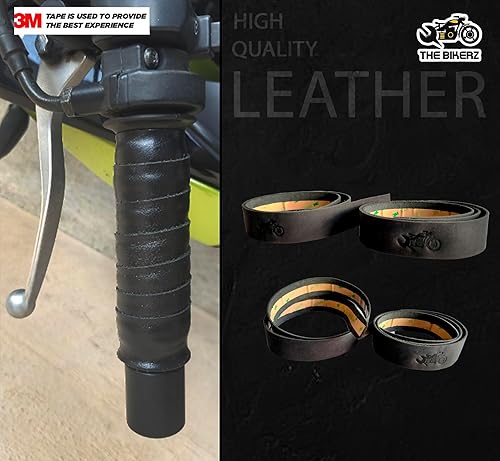 Miniatura 2 de Manillar de motocicleta vintage de cuero, agarre vintage para motocicleta (tabaco y marrón negro)