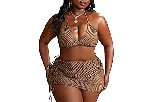 Women's 3-Piece Nude Swimsuit with Drawstring Halter