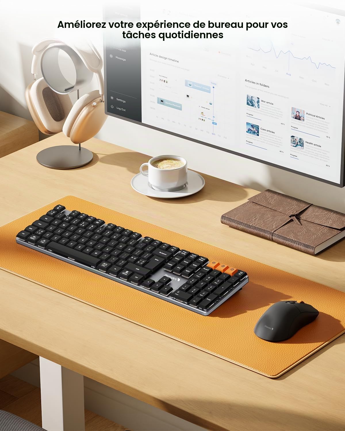 ProtoArc KM310 Kit Clavier et Souris mécaniques Double Mode 2,4 G+Bluetooth, QWERTY UK Layout – Noir