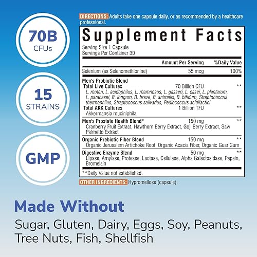 Miniatura 3 de Probióticos para hombres, 70 mil millones de UFC, 15 cepas, selenio, enzimas, palma enana americana, arándano para digestivo, intestino, inmune,
