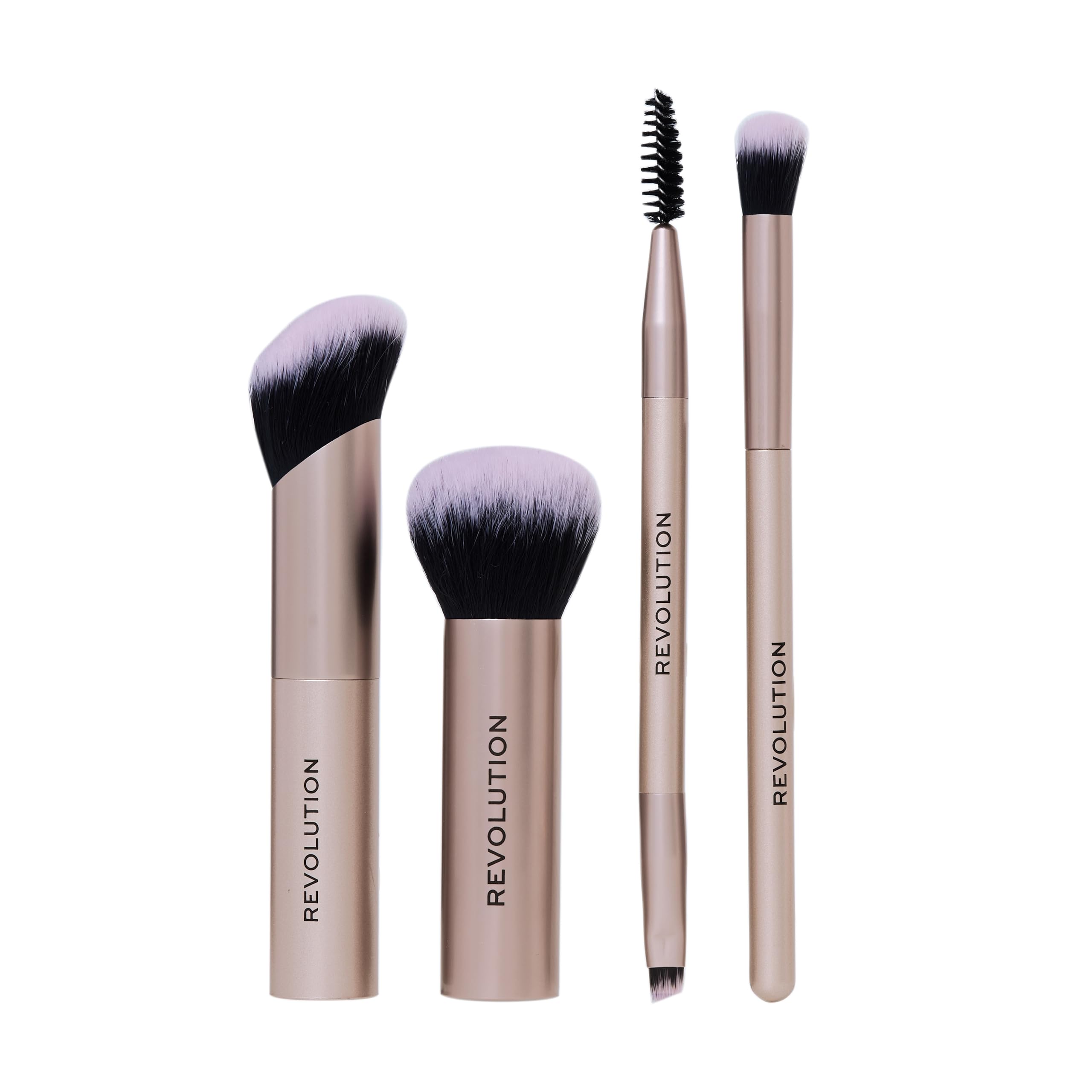 Revolution On The Glow Travel Brush Set, Face Makeup Brushes, Synthetic Bristles, For Sculpting, Buffing & Blending, Pack of 4, Vegan