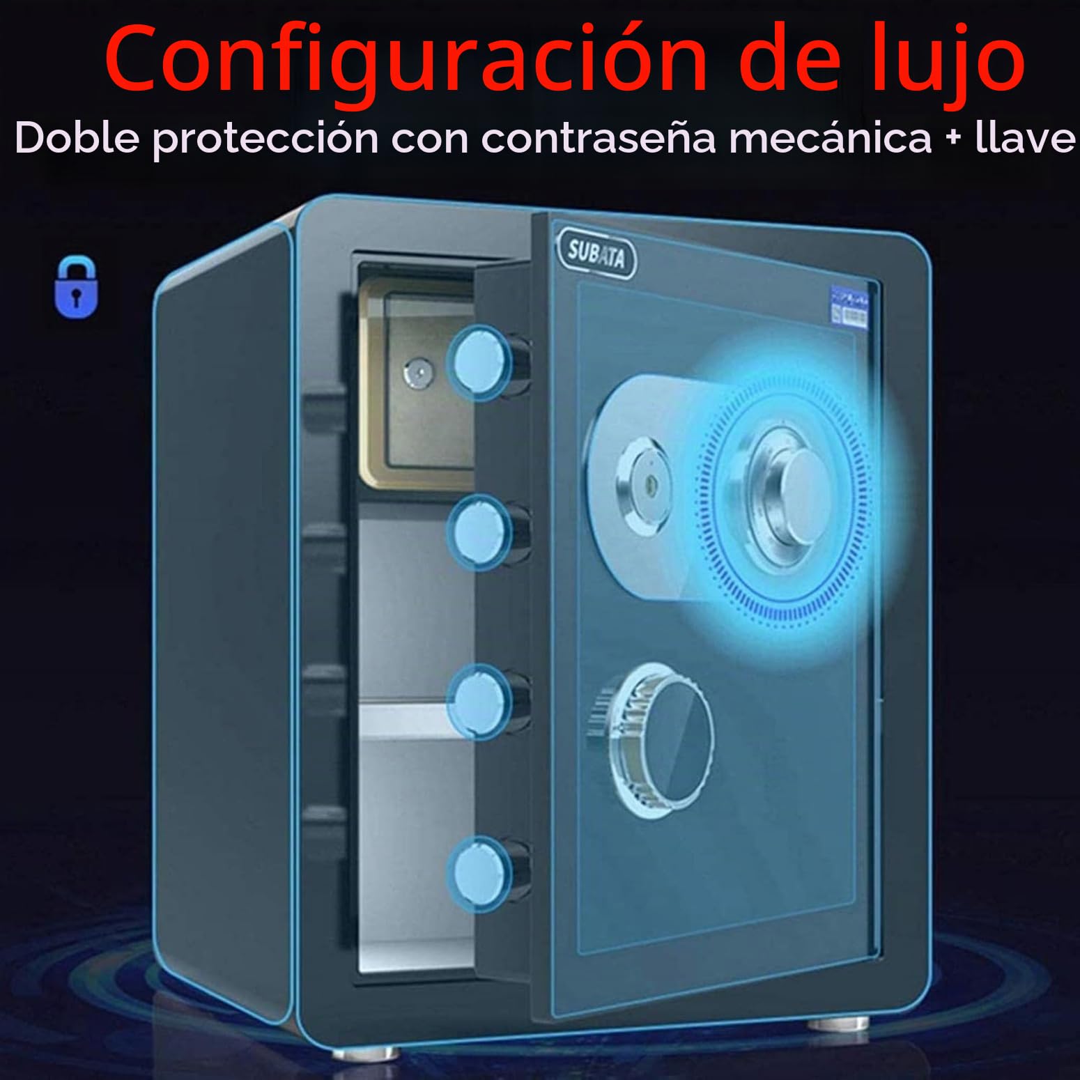 SURTA Caja fuerte de alta seguridad de acero de aleación con cerradura mecánica de combinación resistente al fuego y al agua, 45 x 38 x 33 cm, doble protección con llave, para oficina y hogar