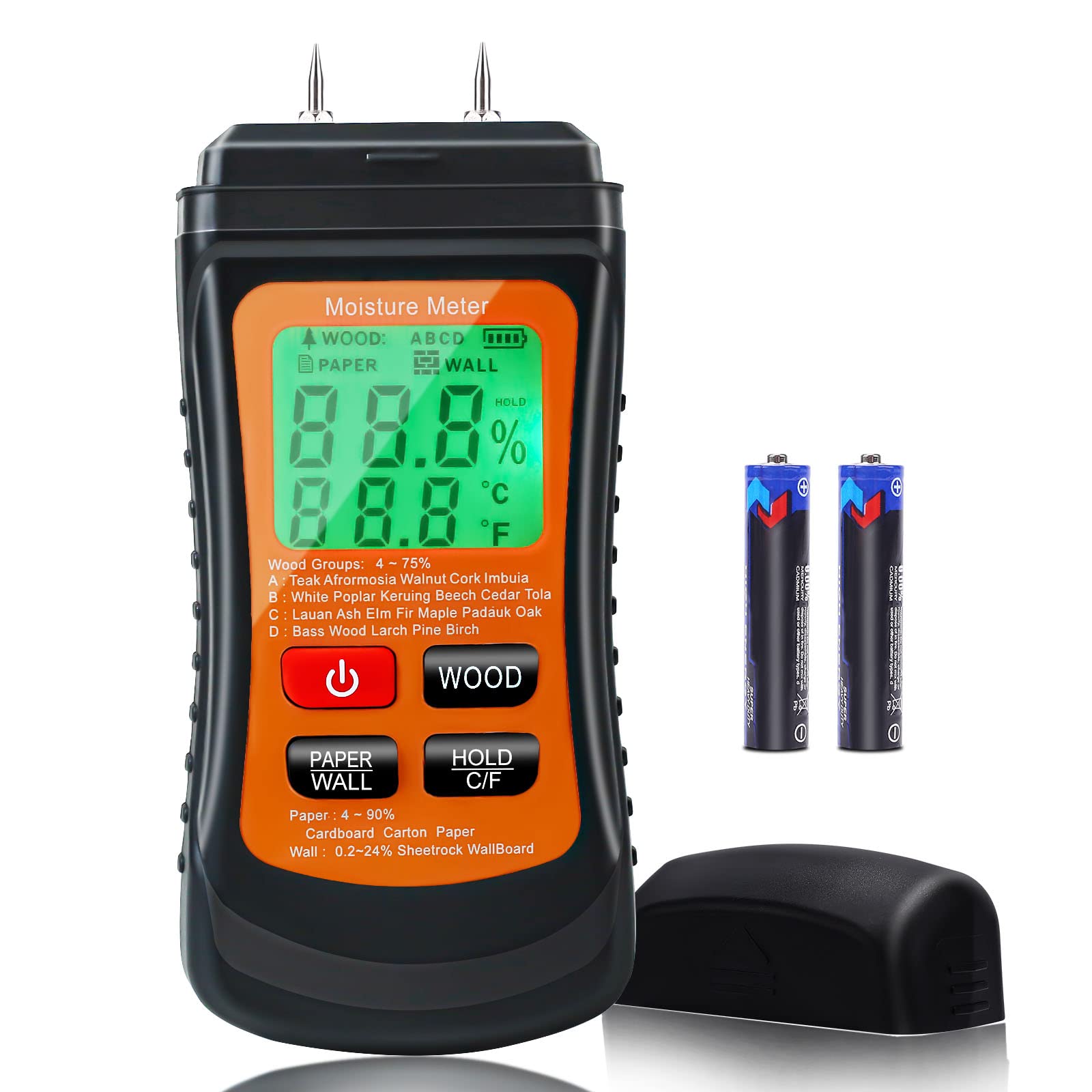 Wood Moisture Meter, 8-IN1 Digital Moisture Tester, Accurate Pin-Type Water Leak Detector Mold Tester, Damp Meter Black