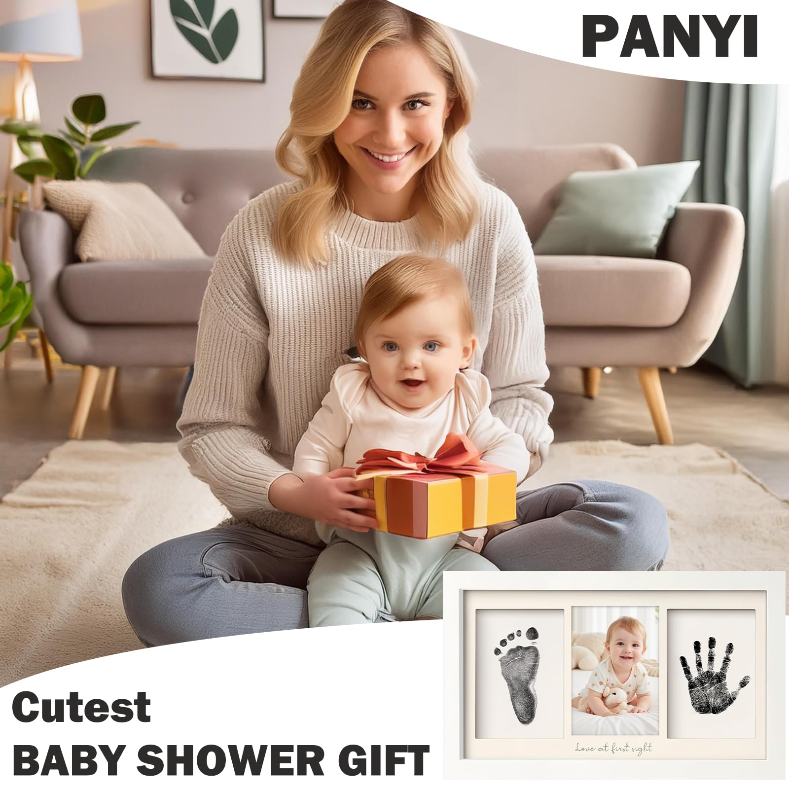 PANYI Empreinte Main Pied Bebe Cadre Empreinte Bébé Souvenir Bebe Comprend 1 Tampon Encreur et 3 Cartes Tampon avec Instructions Convient aux Nouveau-nés, Baptêmes, Fêtes Prénatales
