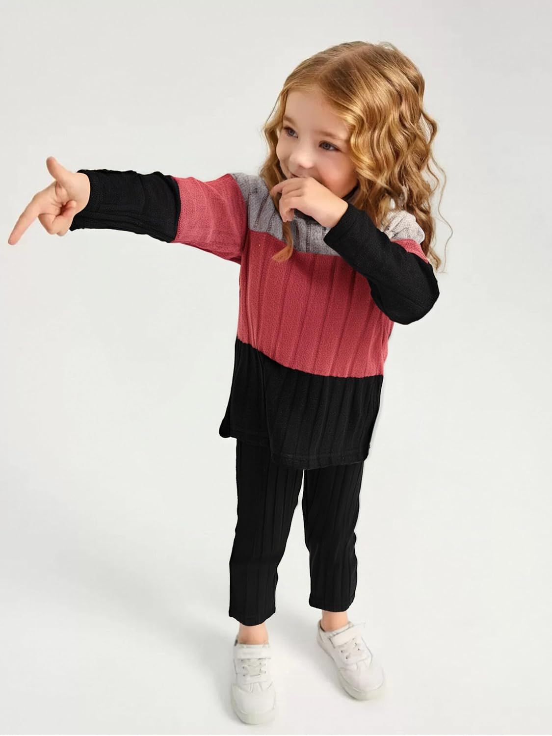 Toddler Kid Girls Clothes Ribbed Color Block Long Sleeve Hoodie Sweatsuit Set Fall Outfits Pink 5-6 Years image 3 of 7 B0F8ZBDLXW