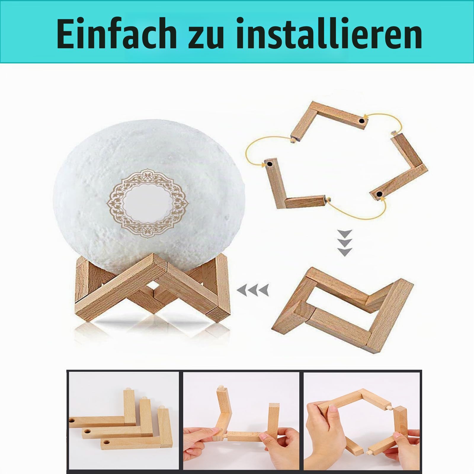 Quran Mondlampe Bluetooth, Quran Smart Touch Mondlichter, 3D LED Nachtlampe, 16 Farben Mondlicht Nachtlicht, Koran Lautsprecher Player, Fernbedienung Kleine Mondlampe (A)