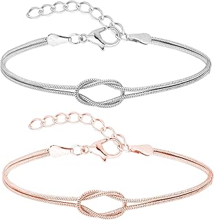 2 Stück 14K Knot Armband Gold, Partnerarmbänder, Paar Armbänder, Paare Geschenke, Passende Pärchen Armband Für Paaren Freundschaft Beziehung(rosa Sliver)