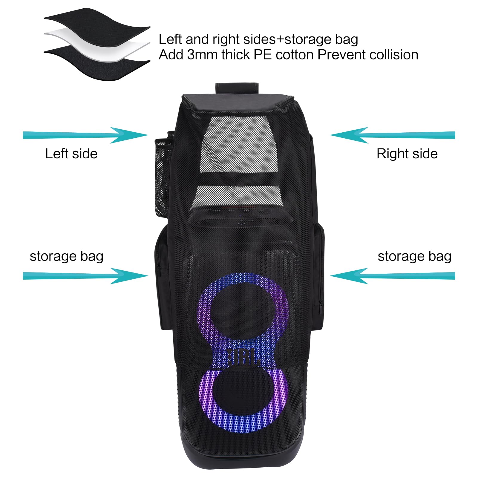 Hzycwgone Case Speaker Dust Cover Carry Travel Bag Accessories for JBL PartyBox Stage 320/Partybox 310 Portable Party Speaker(Black) - Image 3