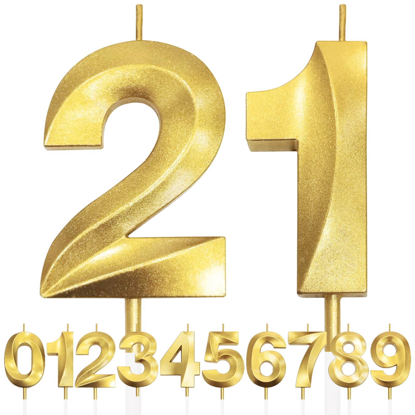 Makoto Nobu Gold 21St Birthday Candle, 3D Design Glitter Number Candles, Cake Topper Decorations, Cake Candle For Birthday Party, Wedding Anniversary, Baby Shower, Party Decoration