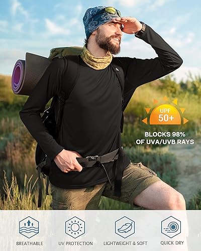Vista 50 de Roadbox - Camisetas de protección FPU 50+ para hombre, de manga larga, para correr, exteriores, senderismo, natación, pesca Paquete de 2 - Gris