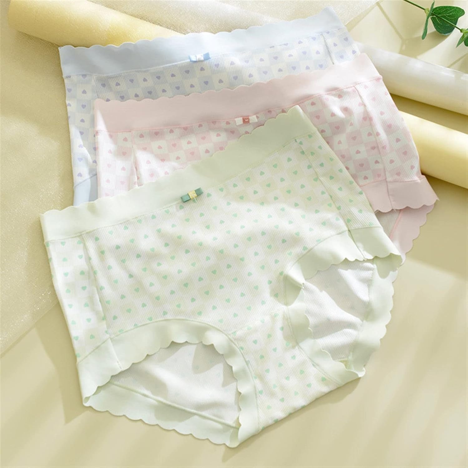 Women's Panties 200 pounds ice Silk Traceless high Waist Sweet Japanese Cute Thin Breathable Plus Fat Plus (Color : Set 5, Size : 2XL)