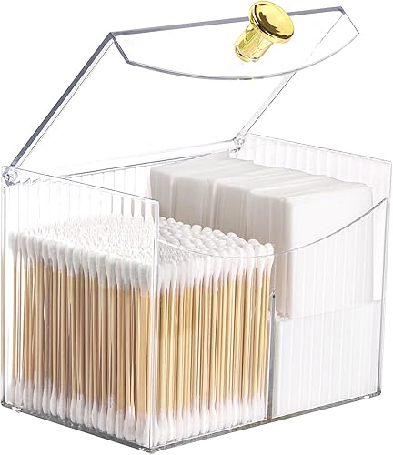 Miniatura 8 de Tbestmax Qtip - Dispensador de 3 secciones transparente para baño, 3 rejillas, hisopo de algodón, almohadilla, soporte para bolas, almacenamiento de