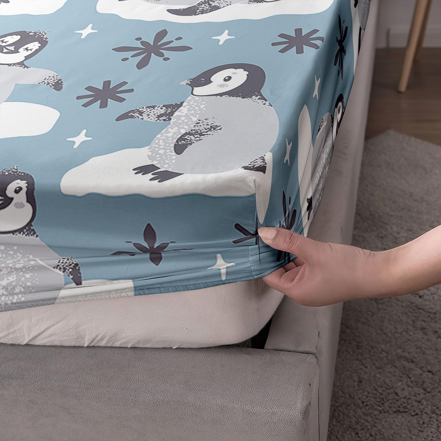 Cute Penguin Sheets Set - 4Pcs Kids Sheet Set with 1 Flat Sheet, 1 Fitted Sheet   2 Pillowcases (Twin)